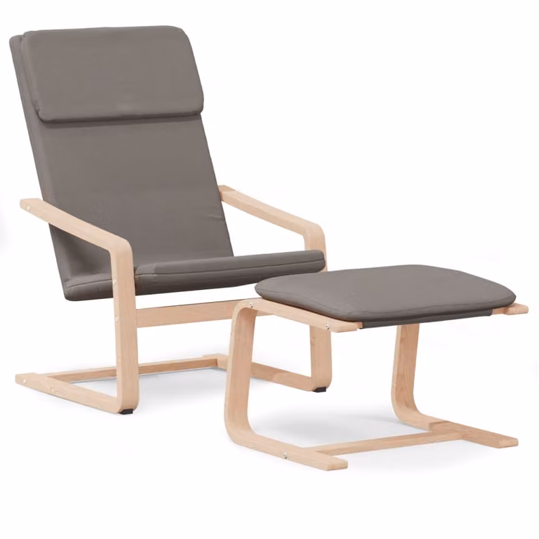 Sillón de relax con taburete vidaXL en tela gris y estructura de madera de abedul