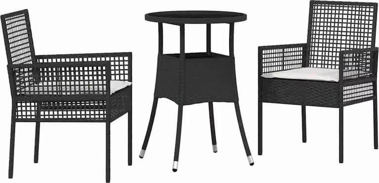 Conjunto de comedor de jardín Syfax de 3 piezas en ratán sintético negro con mesa de cristal rectangular y acabado mate