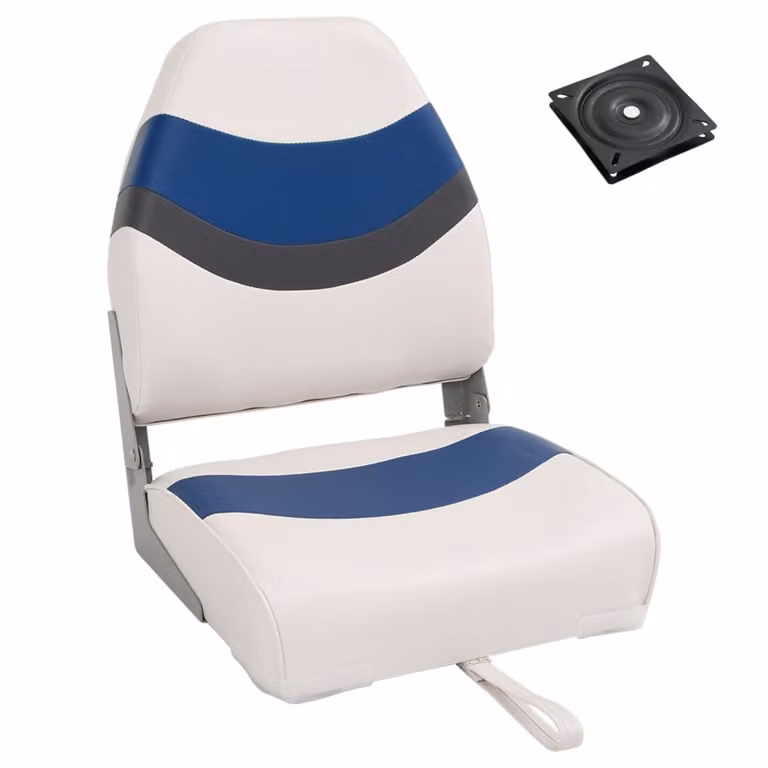 Set de 2 asientos plegables para barco con respaldo alto vidaXL en color blanco y negro con giro de 360 grados