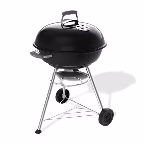 Barbacoa de carbón Weber Compact Kettle de 57 cm con soporte de ruedas en color negro o azul y acabado cromado