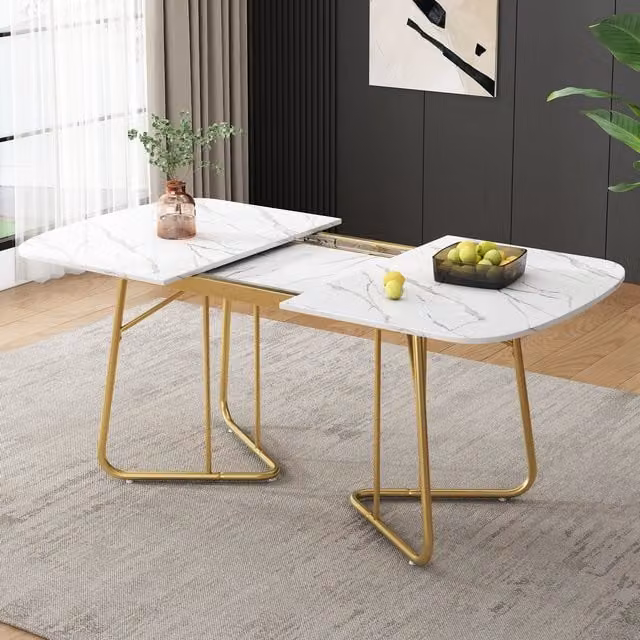 Mesa de comedor extensible Merax con diseño de mármol blanco y detalles dorados, An/P/Al: 140/180 x 80 x 75 cm