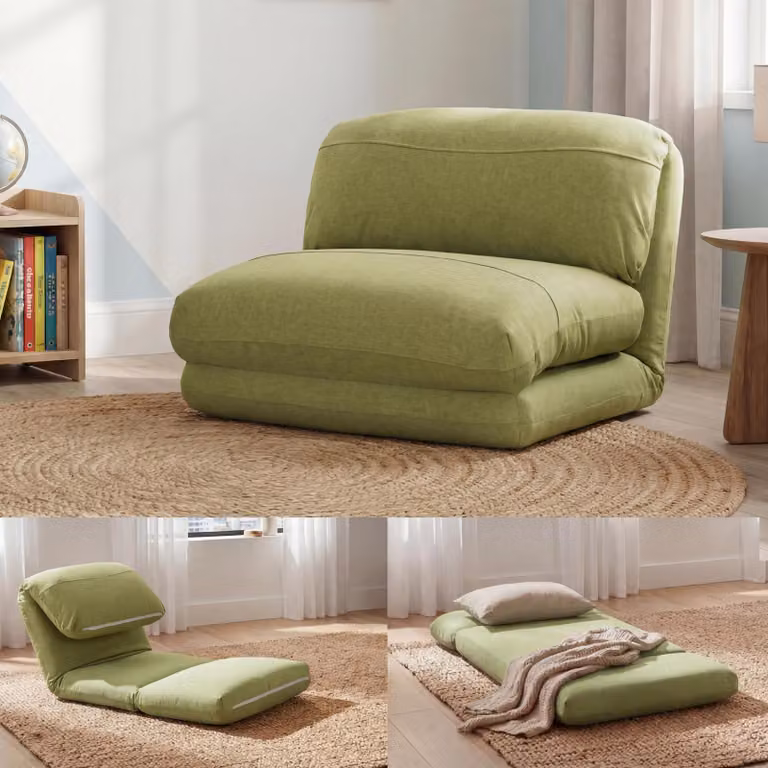 Sillón reclinable y plegable Mendler HWC-E68 tapizado en tela color verde