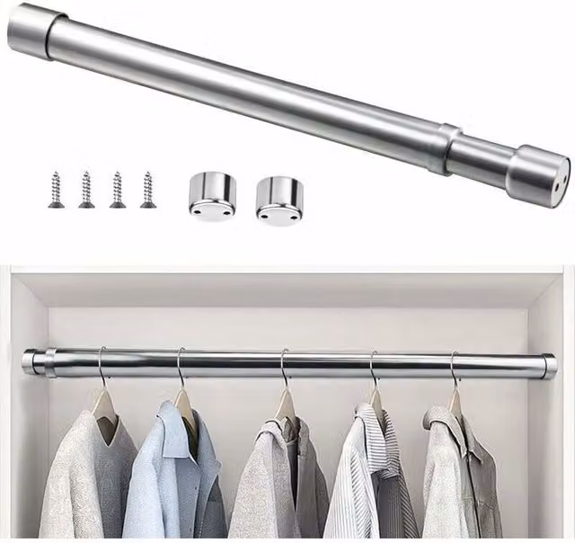 Barra de armario extensible XISRENS de acero inoxidable, ajustable y anticorrosión, color plata, para baño, cocina y dormitorio