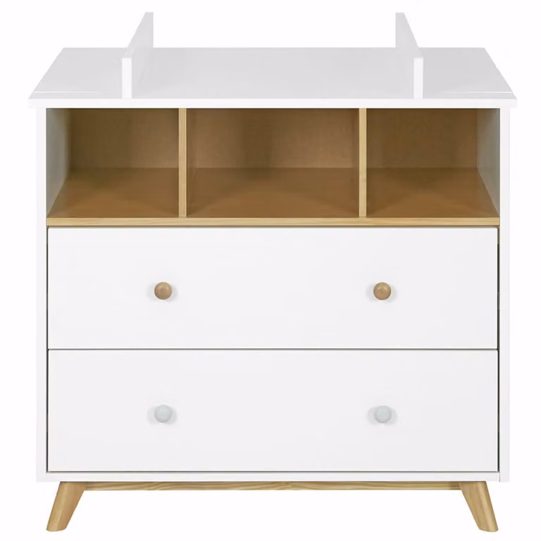 Cómoda para bebé ID Kids en color blanco y madera de haya con estilo escandinavo y cajones de cierre suave