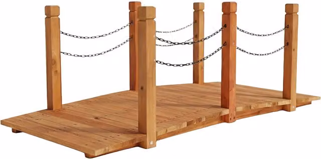Puente para jardín Relaxdays de madera de abeto y metal con cadenas, color naranja y marrón, An/P/Al: 150 x 55 x 67 cm