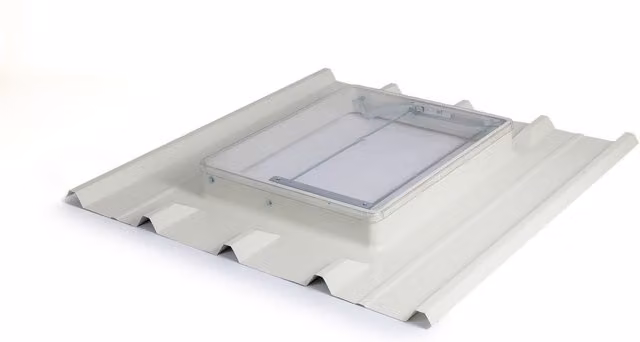 Lucarne de tejado LPP Terraciel Kare para chapa ondulada de 5 ondas, color blanco RAL 9002 con vidrio sintético irrompible, An/P/Al: 107 x 105 x 53 cm