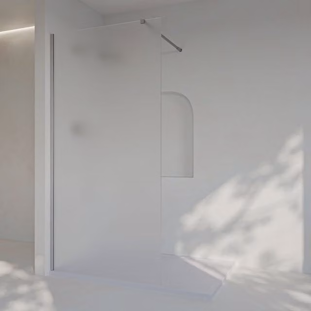 Mampara de panel fijo Soulhome de vidrio mate arenado de seguridad de 8 mm, Ancho: 120 cm, Altura: 200 cm, perfil plata