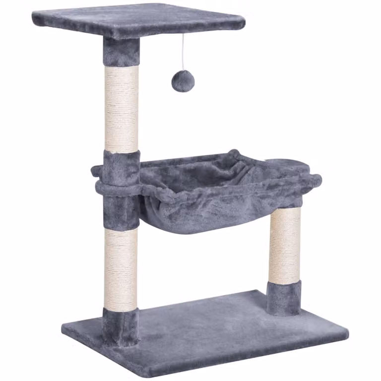 Árbol para gatos PawHut gris con hamaca y juguetes integrados An/P/Al: 50 x 36 x 70 cm