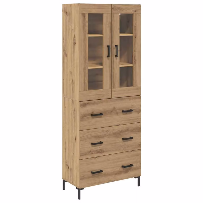 Set de 2 aparadores altos vidaXL modernos de roble en color marrón con puertas de cristal para salón An/P/Al: 69,5 x 34 x 180 cm