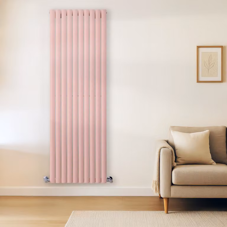 Radiador de diseño vertical de panel doble Hudson Reed en color rosa, Al: 178 cm, An: 59 cm