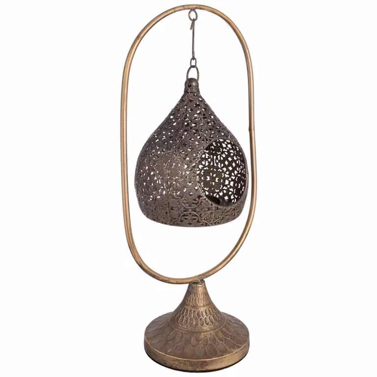 Portavelas colgante de metal dorado con diseño geométrico marroquí Wanderlust deco An/P/Al: 23 x 17 x 51 cm