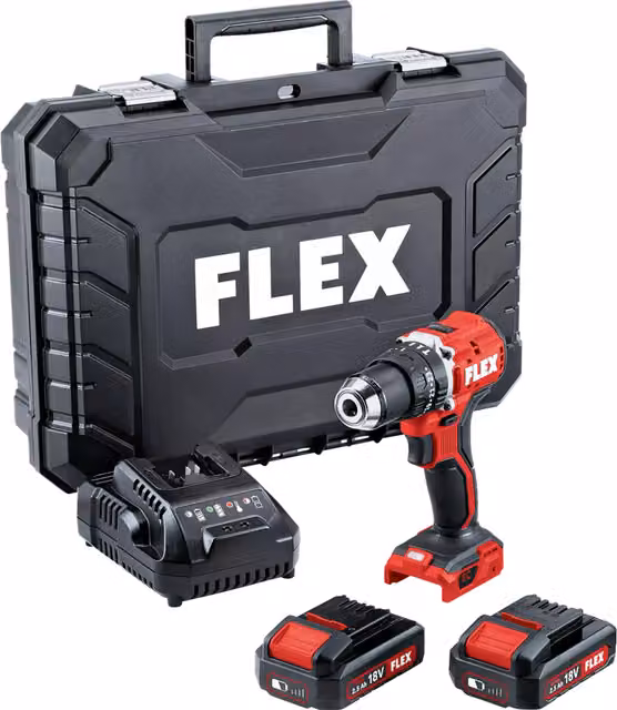Destornillador inalámbrico de 2 velocidades Flex PD 2G 18.0-EC rojo con 2 baterías de 2.5 Ah y 18 V