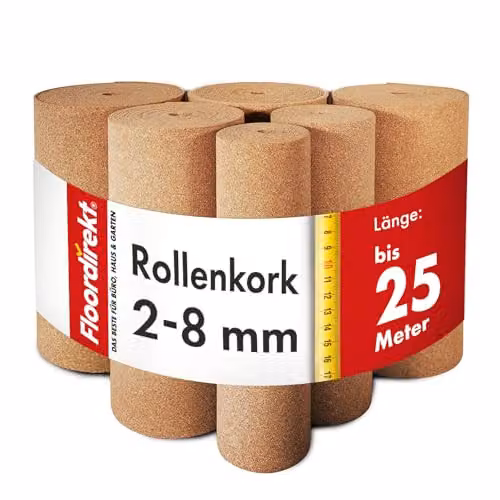 Rollos de corcho Floordirekt para aislamiento térmico y acústico, color marrón, An: 100 cm, Al: 300 cm, Espesor: 3 mm