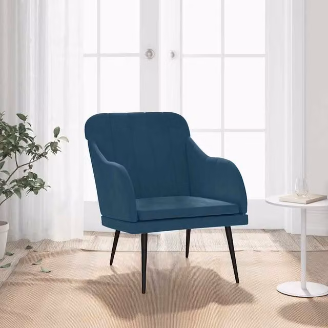Sillón relax de terciopelo azul con otomana y estructura de metal vidaXL An/P/Al: 76 x 63 x 80 cm