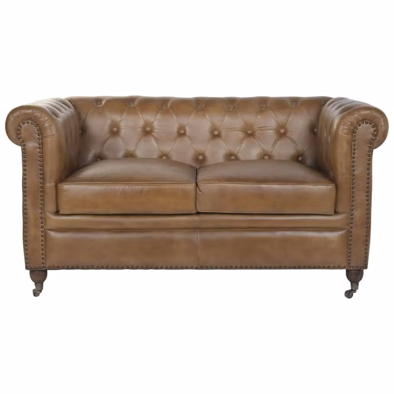 Sofá Chesterfield de 2 plazas NIYLO en cuero marrón An/P/Al: 148 x 80 x 76 cm