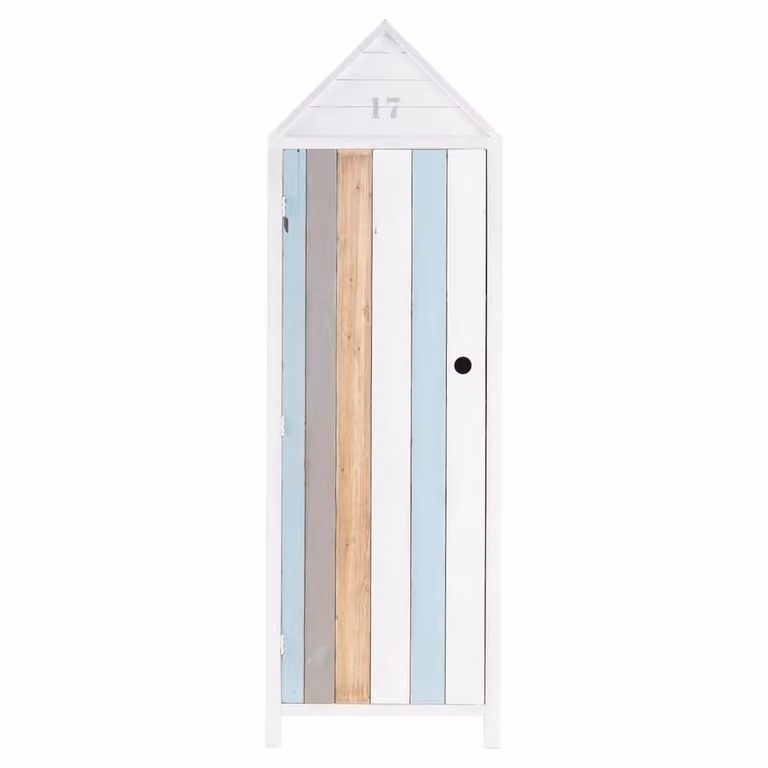 Armario infantil Maison du Monde de pino y MDF con diseño marítrico en blanco, azul y gris con una puerta batiente