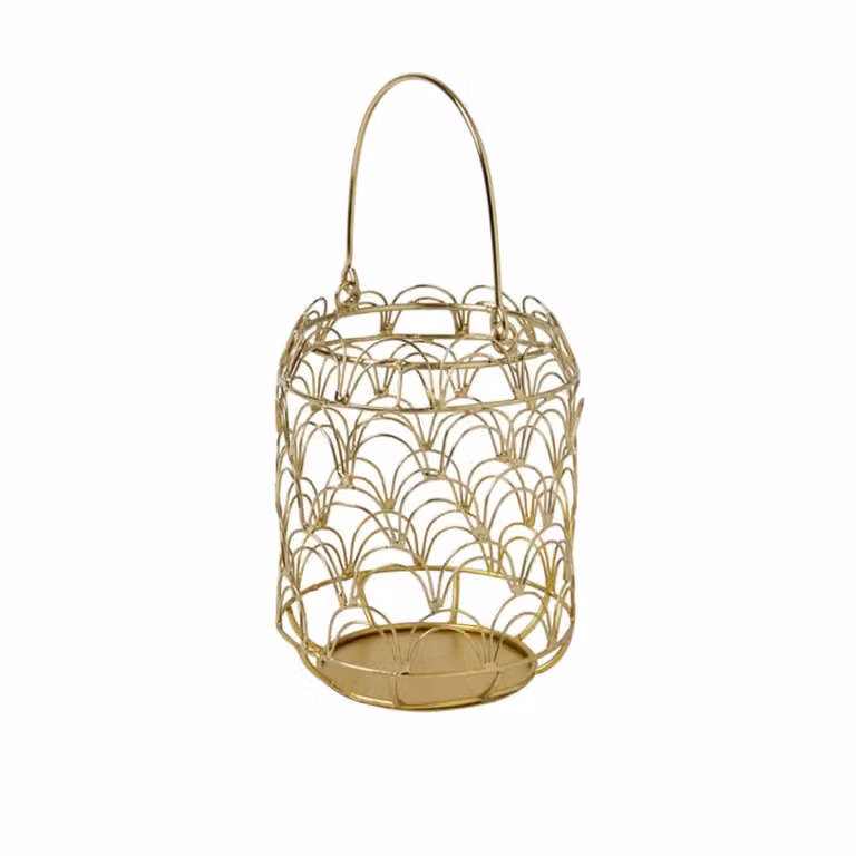 Farol decorativo colgante Sia Deco de hierro dorado con diseño geométrico art deco, Altura: 14 cm
