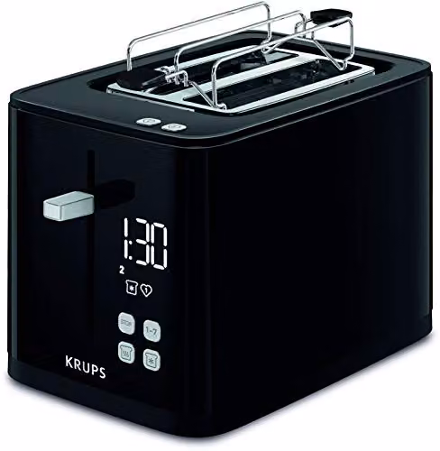 Tostadora Krups Smart'n Light KH641810 con Pantalla Digital, 7 Niveles de Tostado y Bandeja para Migas Extraíble, Negra