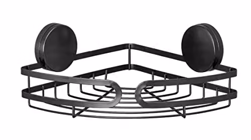 Estantería de esquina Wenko Pavia negra para baño o cocina con fijación Static-Loc Plus, An/P/Al: 27 x 9,8 x 20 cm