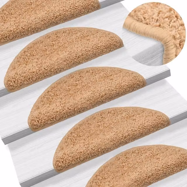 Set de 15 felpudos semicirculares para escaleras Vidaxl, color beige, de polipropileno con adhesivo, An/P/Al: 56 x 17 x 3 cm