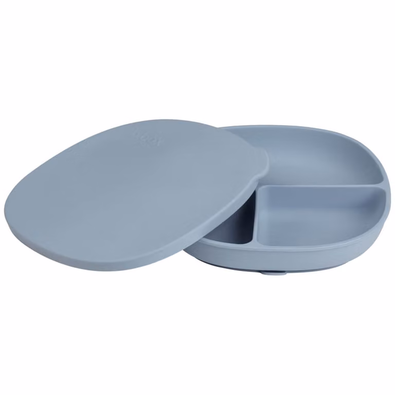 Plato dividido de silicona B.BOX azul para bebé con ventosa, apto para microondas, congelador y lavavajillas, libre de BPA