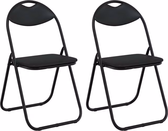 Set de 2 sillas plegables vidaXL en cuero sintético negro, An/P/Al: 48 x 43,5 x 81 cm