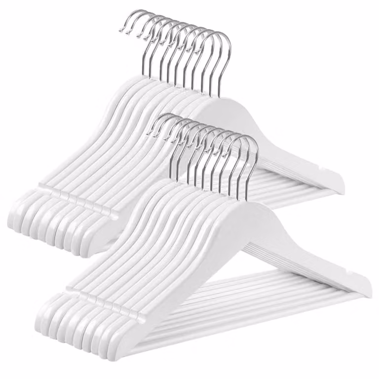 Juego de 20 perchas infantiles de madera Songmics en blanco y plata con muescas, gancho giratorio y barra, Largo: 35 cm