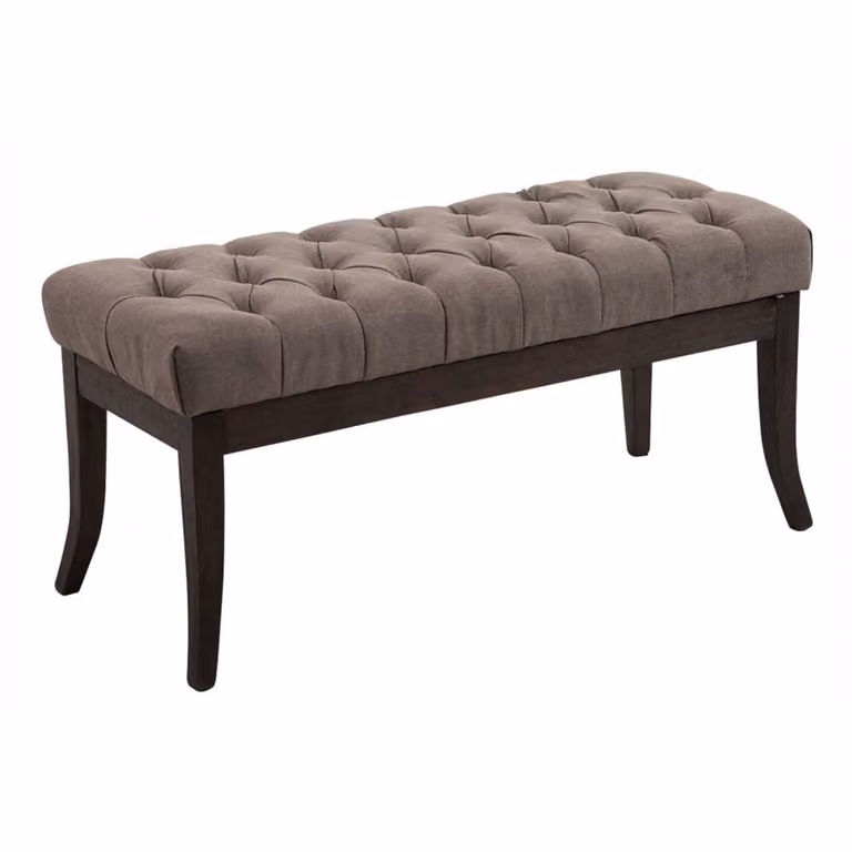 Taburete de recibidor Ramses CLP con asiento de tela gris y patas de madera oscura An: 100 cm
