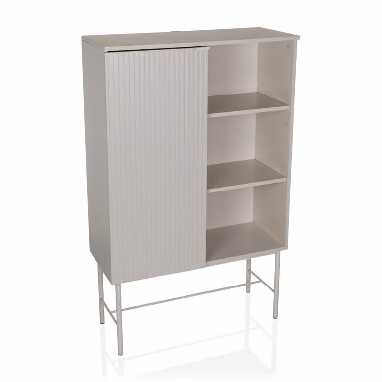 Estante industrial hjh LIVING con puertas de apertura suave y estantes ajustables en gris y blanco, An/P/Al: 130 x 30 x 82 cm