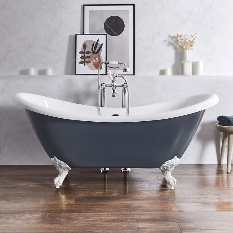 Bañera exenta ovalada Hudson Reed en color azul y blanco de acrílico, An/P/Al: 195 x 73 x 73 cm