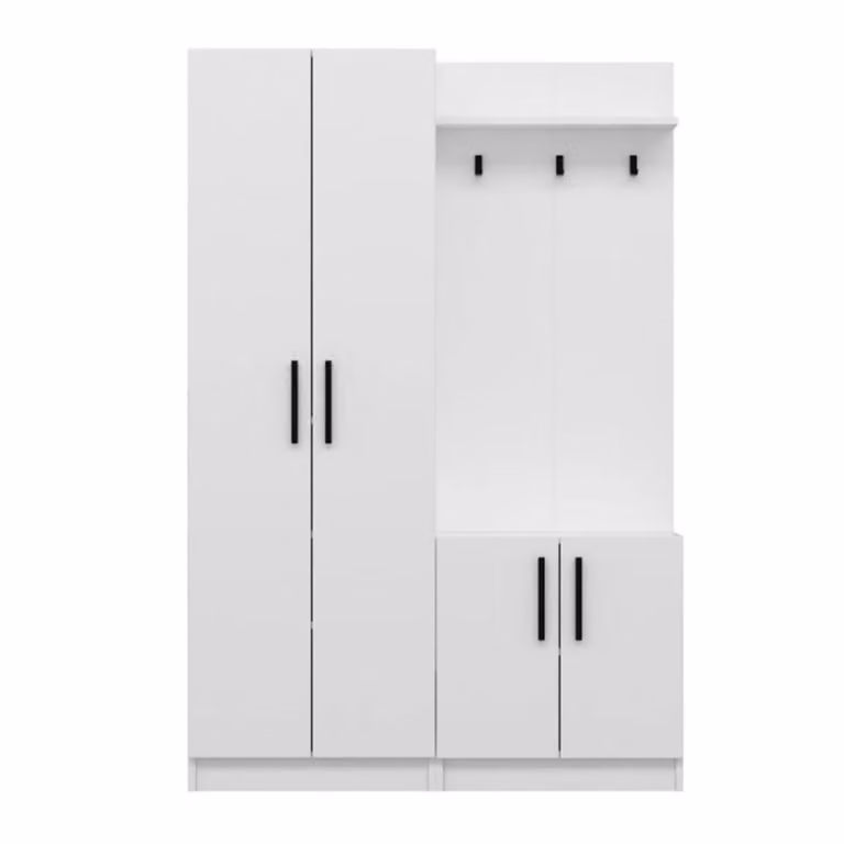 Armario de entrada MONDO VIRO blanco con 4 puertas y estantes, An/P/Al: 120 x 37 x 180 cm