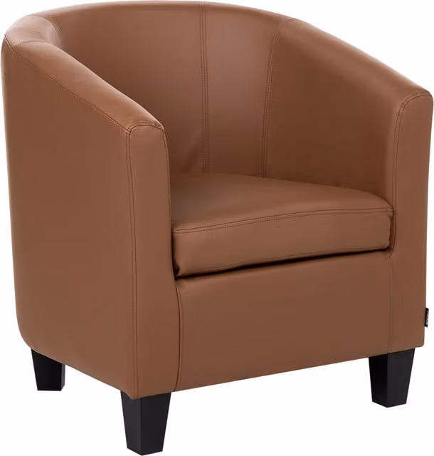 Sillón Club Borwick de la marca Beliani, butaca decorativa tapizada en piel sintética marrón con respaldo bajo y reposabrazos