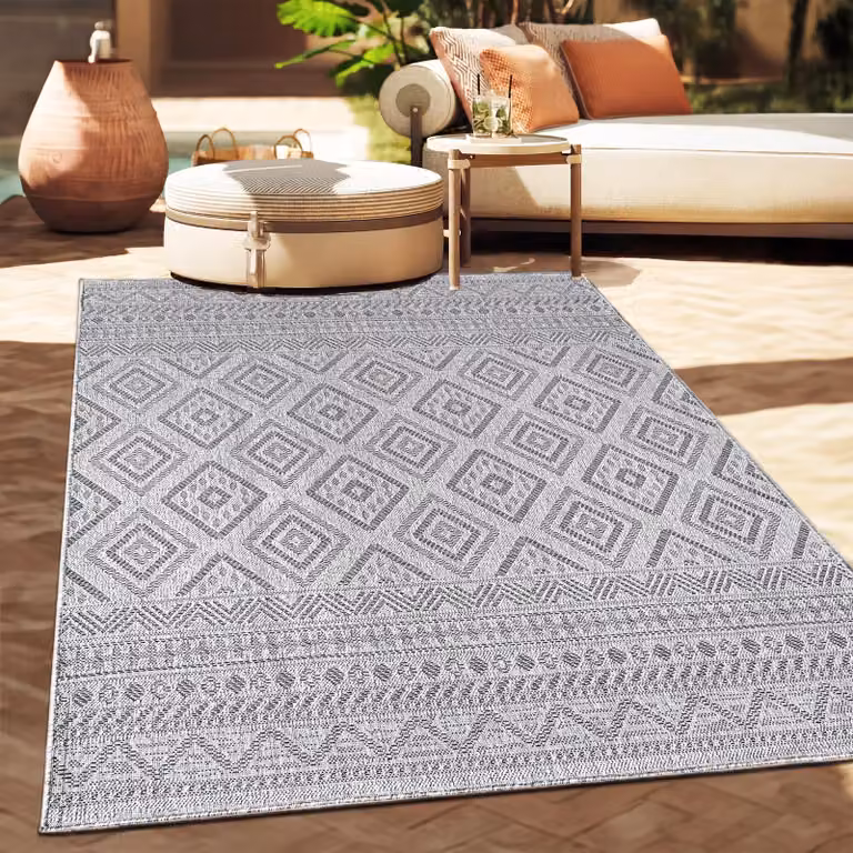 Alfombra Paco Home de tejido plano con diseño boho étnico para exterior e interior, color antracita, An/P: 80 x 250 cm