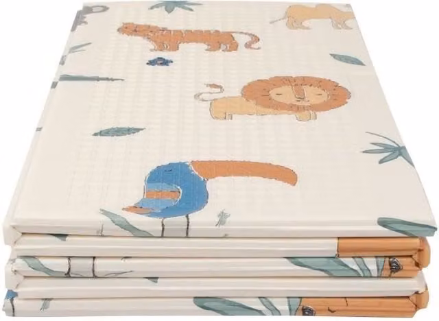 Alfombra de juego reversible Nuby con diseño de animales safari, beige y multicolor, An/P/Al: 200 x 150 x 1 cm