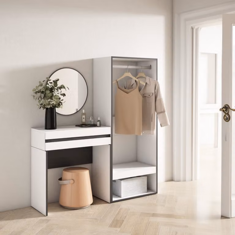Consola de entrada Skraut Home con efecto madera en blanco y negro, diseño moderno, An/P/Al: 130 x 35 x 145 cm