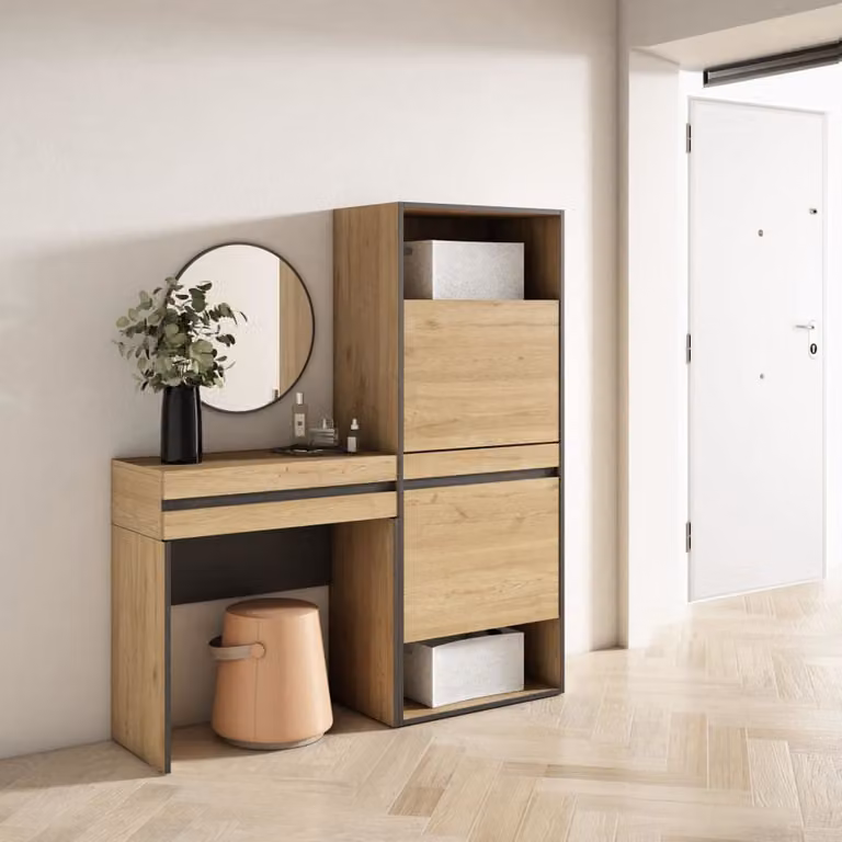 Consola de entrada Skraut Home con efecto roble y acabado mate, An/P/Al: 130 x 35 x 145 cm