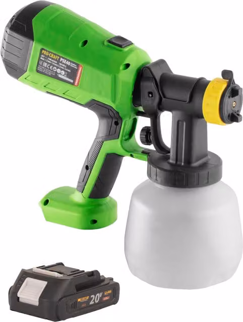 Pistola pulverizadora de pintura eléctrica Procraft PSE40BB 20 V verde con batería de 2,0 Ah para lacas y barnices