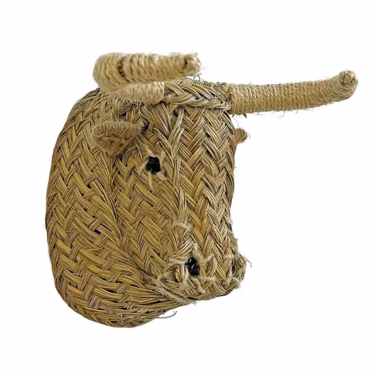 Cabeza de toro decorativa de NATYAL en esparto y ratán, estilo rústico, colores marrón y beige, An/Al: 12 x 10 cm