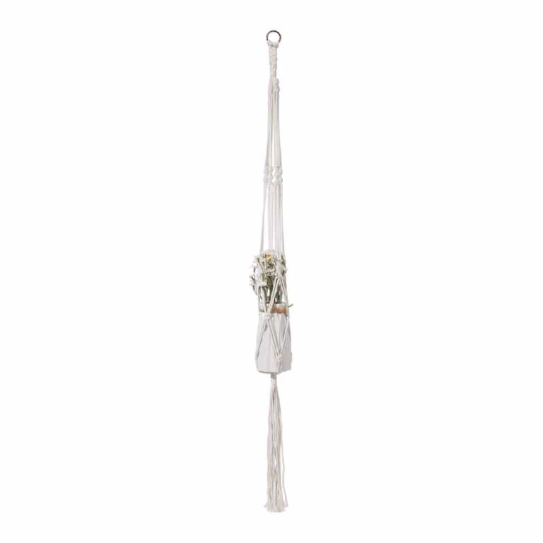 Macetero colgante boho Mobili Rebecca de textil en color beige y blanco, Altura: 100 cm