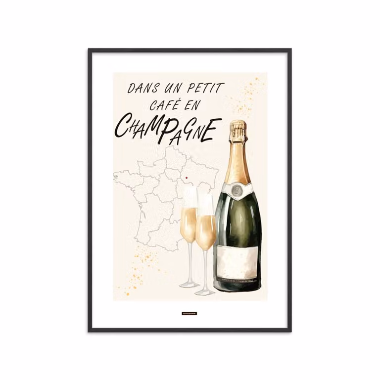 Póster Champagne No.1 con marco negro y diseño multicolor, An: 70 cm, Al: 100 cm
