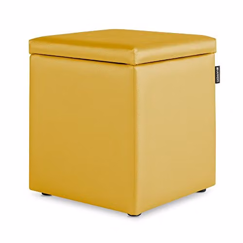 Puff Cubo Arcón HAPPERS en Polipiel Color Amarillo para Salón o Dormitorio An/P/Al: 35 x 35 x 48 cm