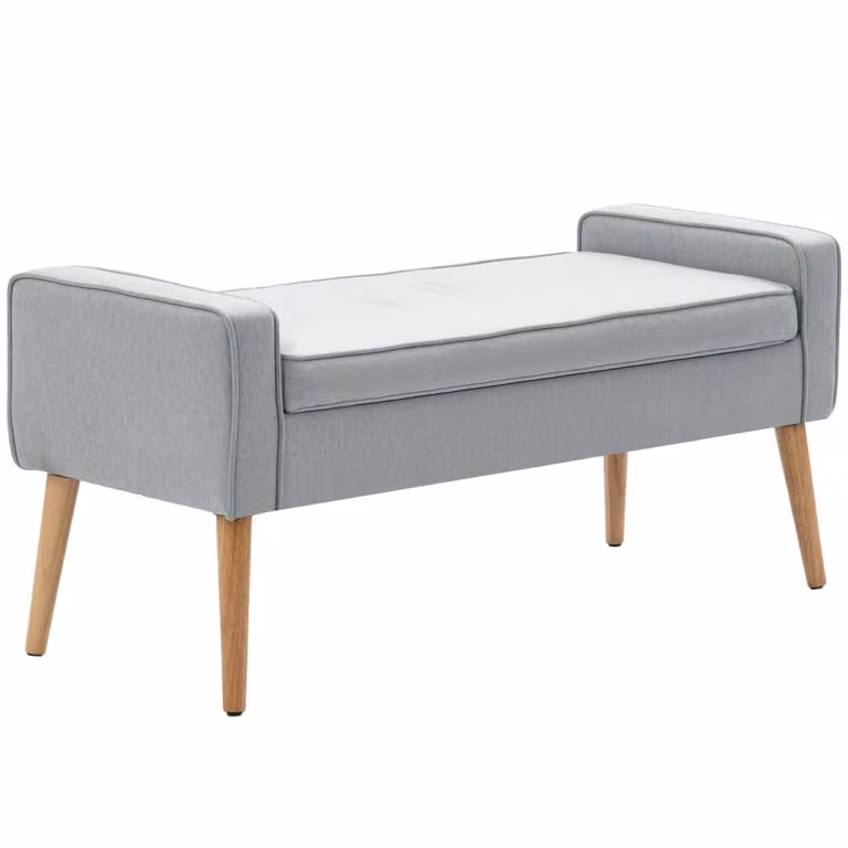 Banco de almacenaje Homcom en lino sintético y madera de caucho color gris, An/P/Al: 120 x 45 x 54 cm