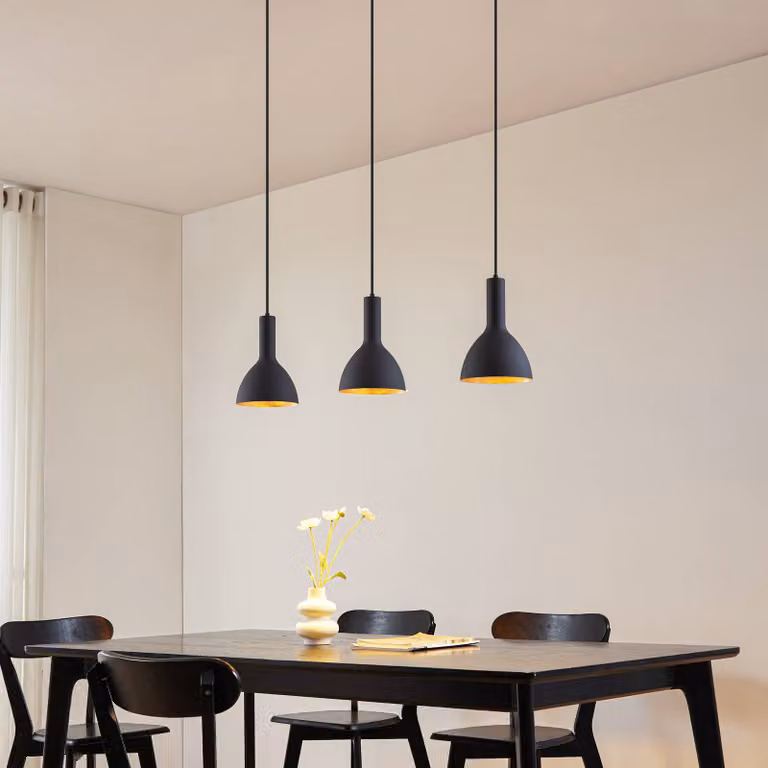 Lámpara colgante moderna Arcchio en metal negro y dorado para cocina o salón, regulable
