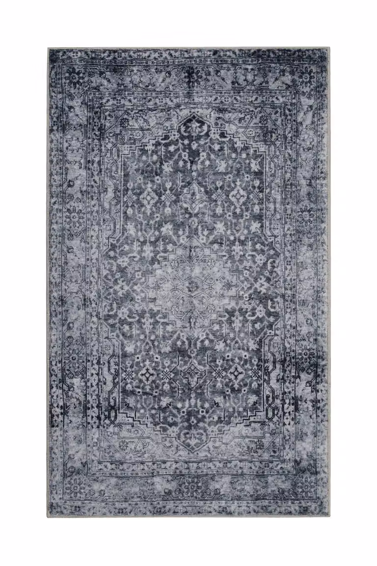 Alfombra de baño Wecon Home con impresión digital de estilo oriental y diseño gráfico en color gris, An: 80 cm, Al: 150 cm