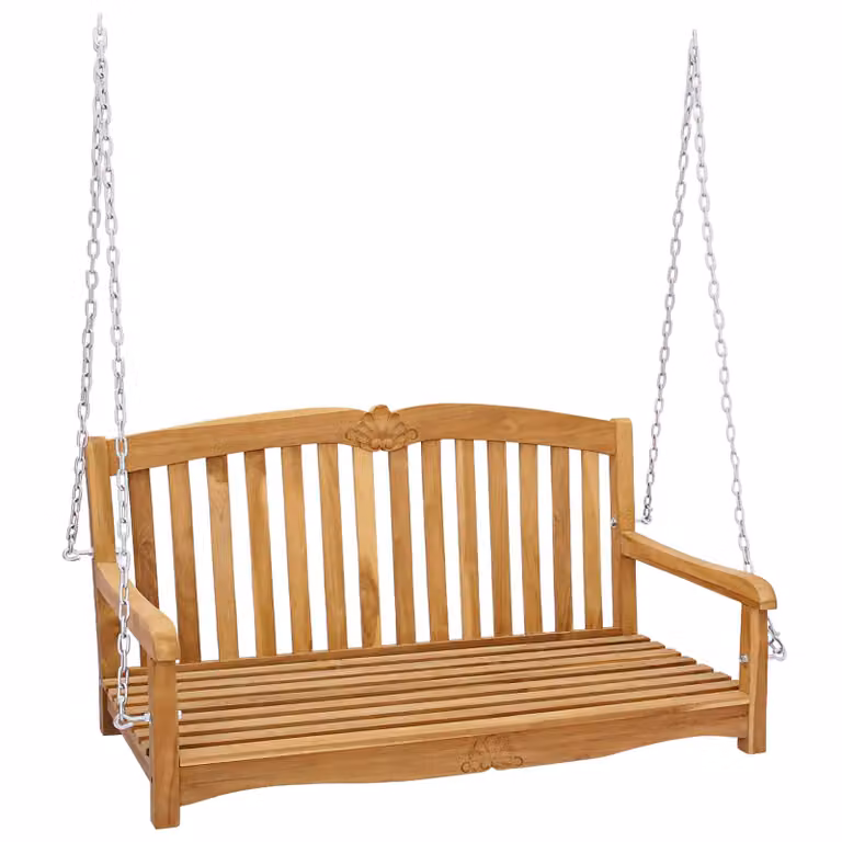 vidaXL Banco balancín con forma de concha de madera de teca en color marrón An/P/Al: 114 x 60 x 60,5 cm