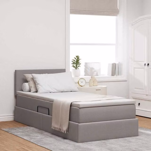 Cama con almacenamiento y colchón Maison Exclusive en terciopelo color taupé, An/P/Al: 90 x 200 x 4 cm