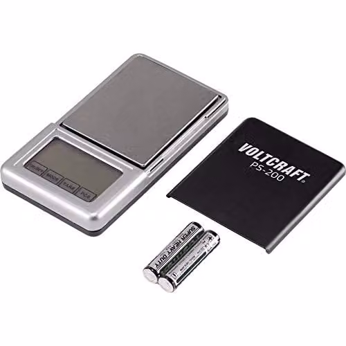 Báscula de bolsillo Voltcraft PS-200 con capacidad de 200 g y precisión de 0,01 g en color negro y plata
