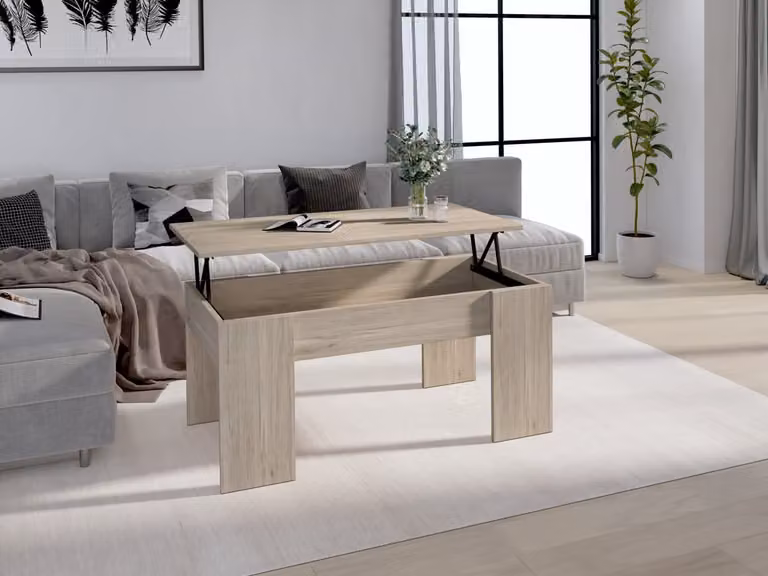 Mesa de centro elevable FABRIKIT de estilo moderno para salón o comedor en color beige y marrón, An/P/Al: 100 x 45 x 50 cm