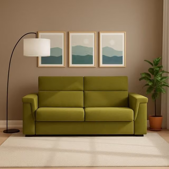 Sofá cama de 2 plazas DMORA con diseño rayado, desenfundable y apertura click-clack en color verde y negro, An/P/Al: 185 x 95 x 45 cm