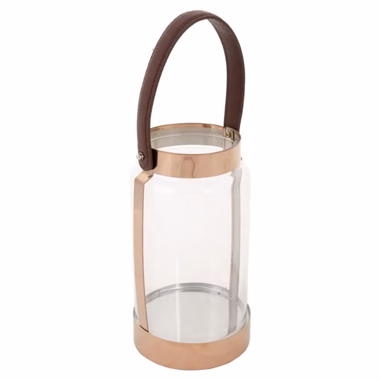 Farol de mesa Wanderlust Deco en metal y cristal color bronce, An/P/Al: 12,5 x 12,5 x 23 cm